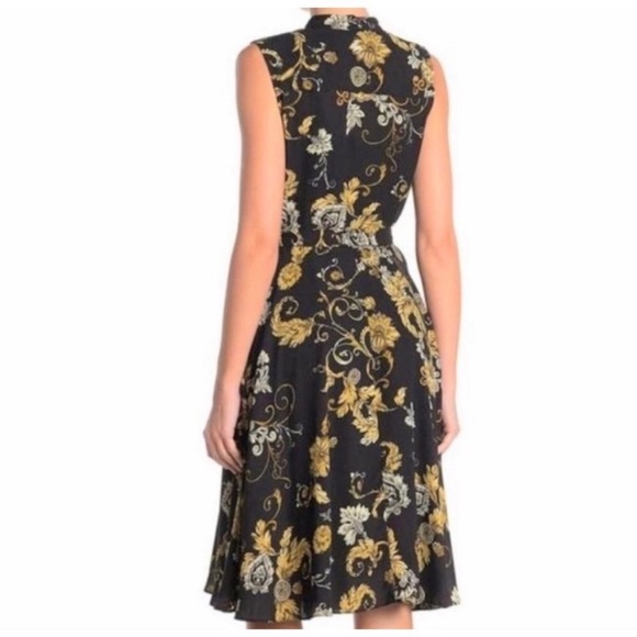NANETTE LEPORE BLACK AND YELLOW FLORAL MIDI DRESS - Picture 8 of 8